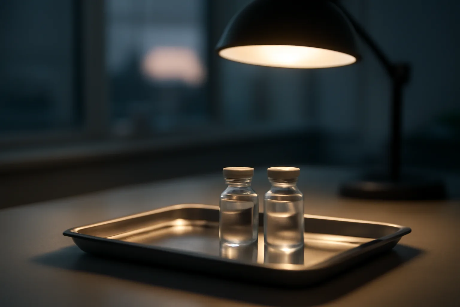 Two unlabeled research vials on a lab bench representing AOD-9604 vs tirzepatide comparison