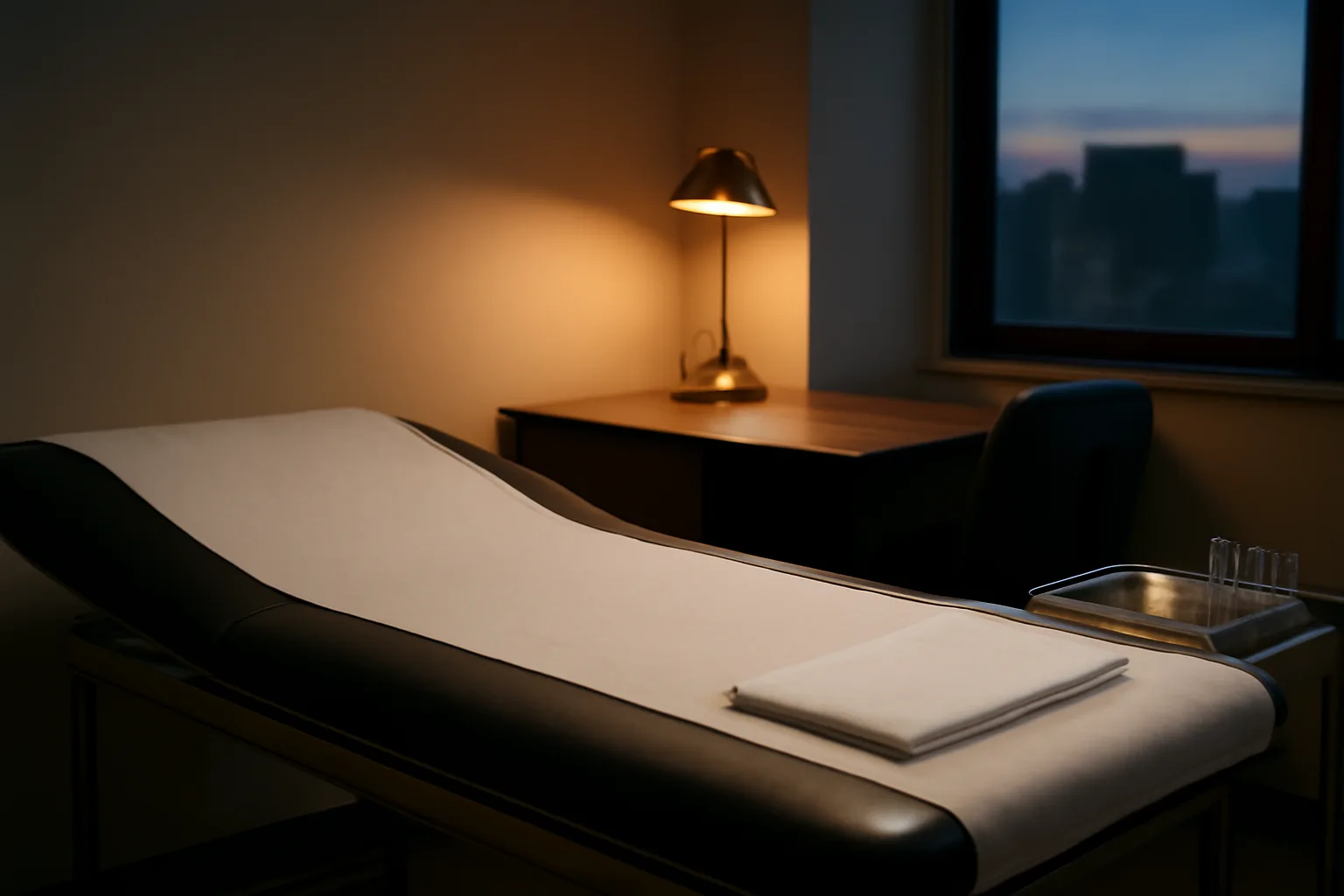 Empty clinical exam room representing the AOD-9604 peptide before and after trial record