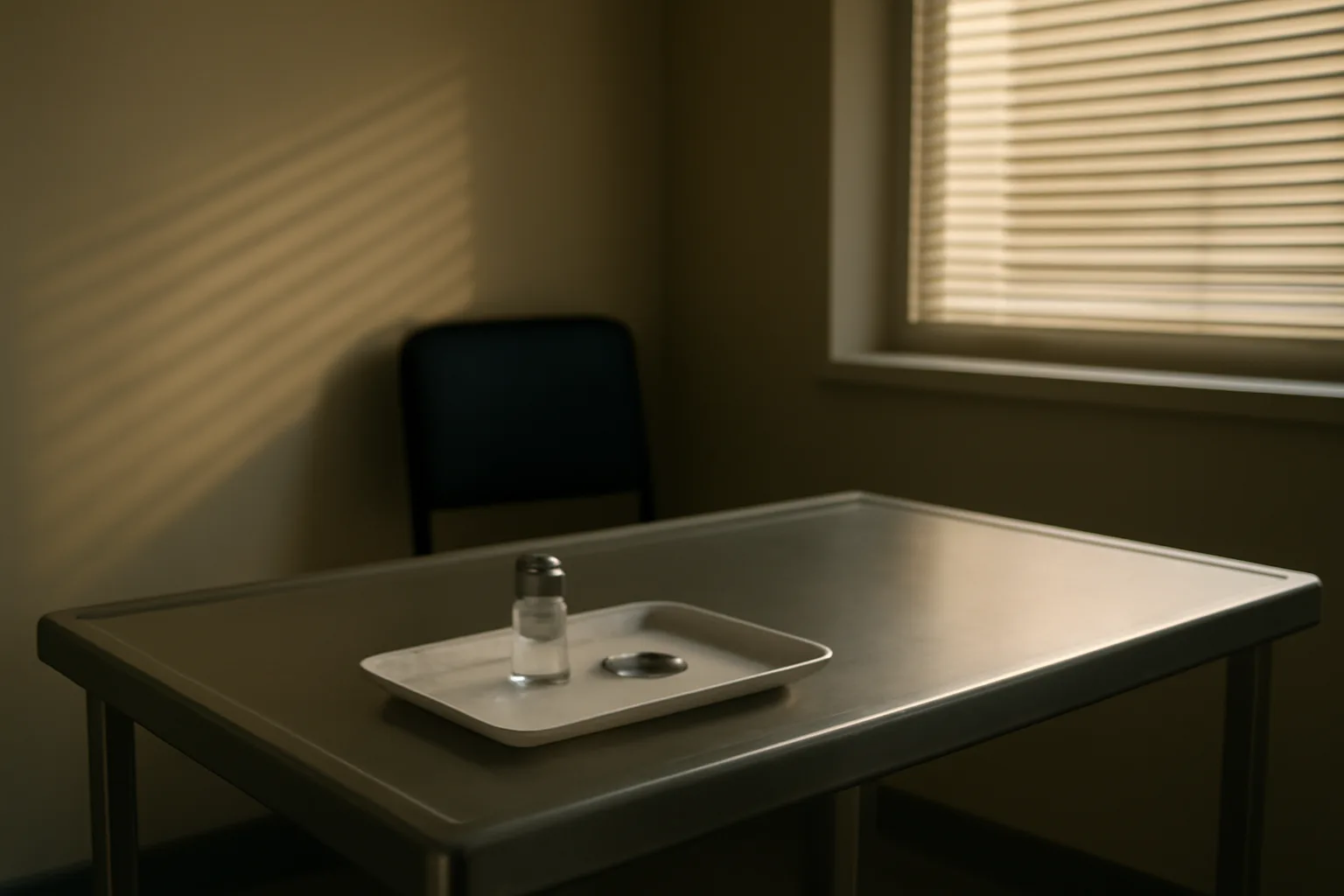 Clinical exam room with vial and syringe, representing AOD-9604 drug interaction caution